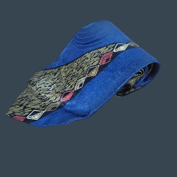 Palatina Mens 100% Italian Silk Necktie With Abstract & Geometric Design Blue - Picture 1 of 7